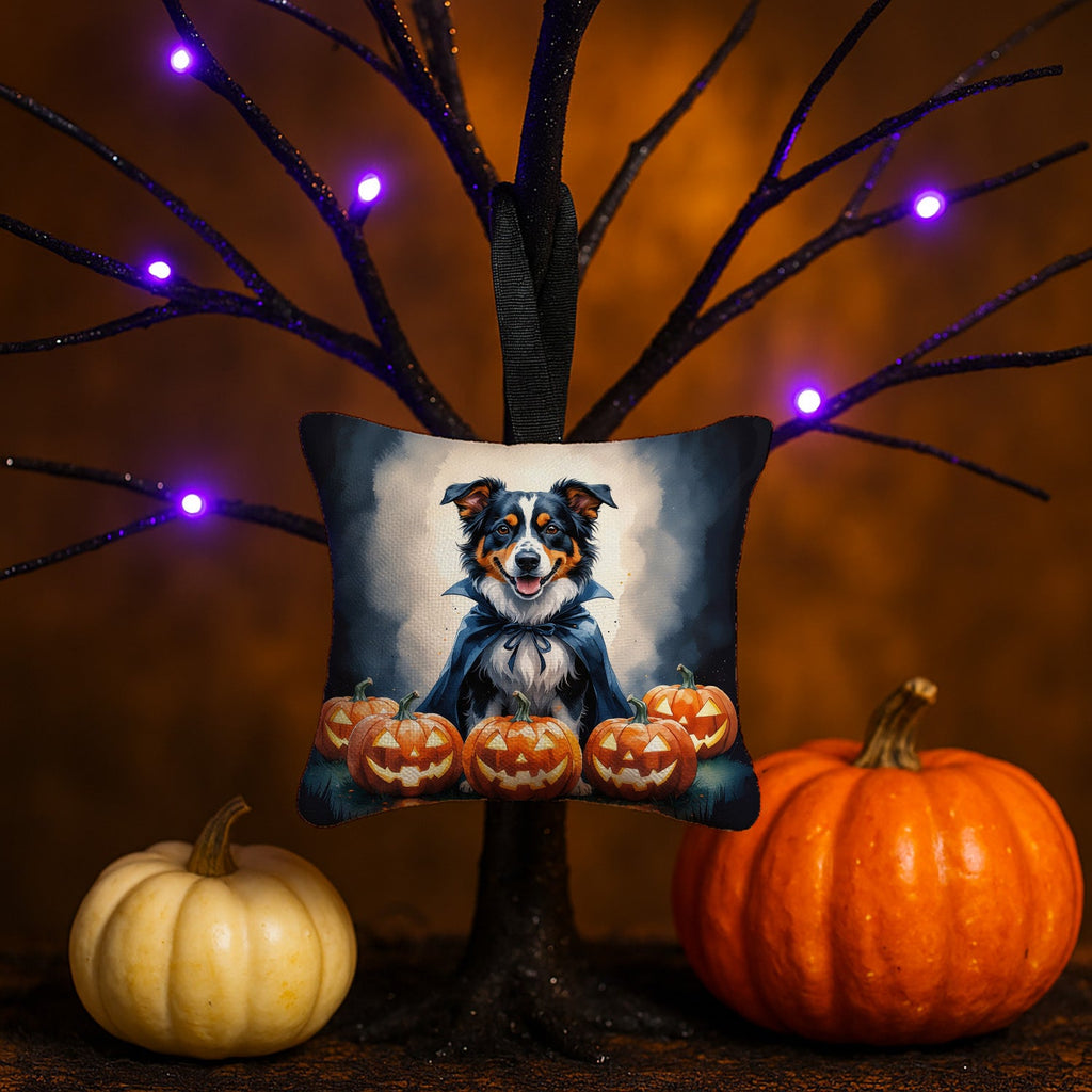 Australian Shepherd Puppy Halloween Hanging Square Fabric Ornament 3.5 × 3.5 Decorative Door-Knob & Tree Hanger, Soft Fabric