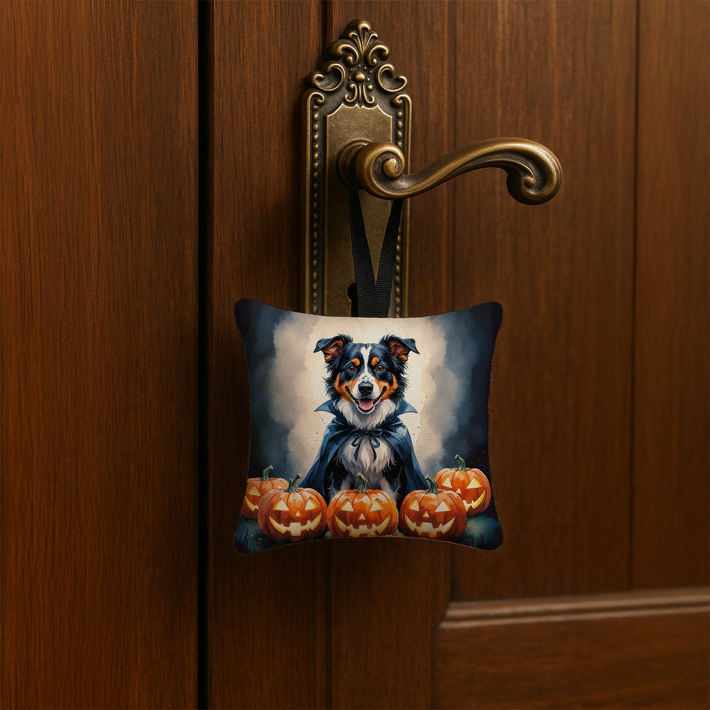 Australian Shepherd Puppy Halloween Hanging Square Fabric Ornament 3.5 × 3.5 Decorative Door-Knob & Tree Hanger, Soft Fabric