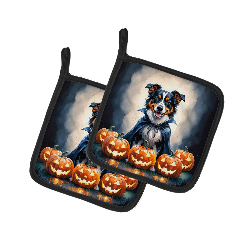 Australian Shepherd Puppy Halloween Pot Holder Set of 2 Heat Resistant Quilted Hot Pads 7.5 x 7.5 Inch, Insulated Kitchen Trivets for Cooking & Baking