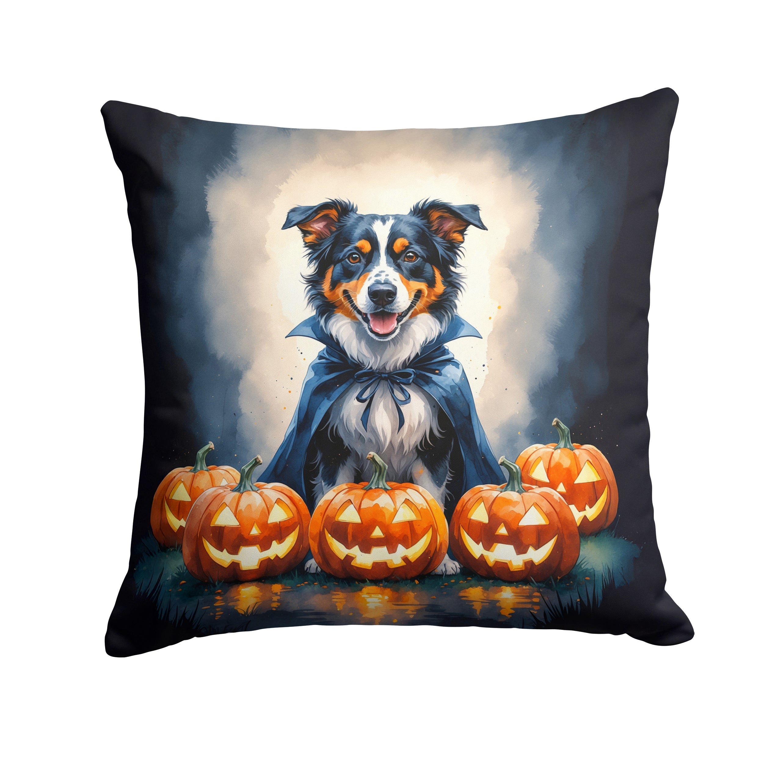 Australian Shepherd Puppy Halloween Decorative Throw Pillow 18x18 Indoor Outdoor Accent Cushion, Fabric Cover with Insert for Sofa, Bed, Porch & Living Room