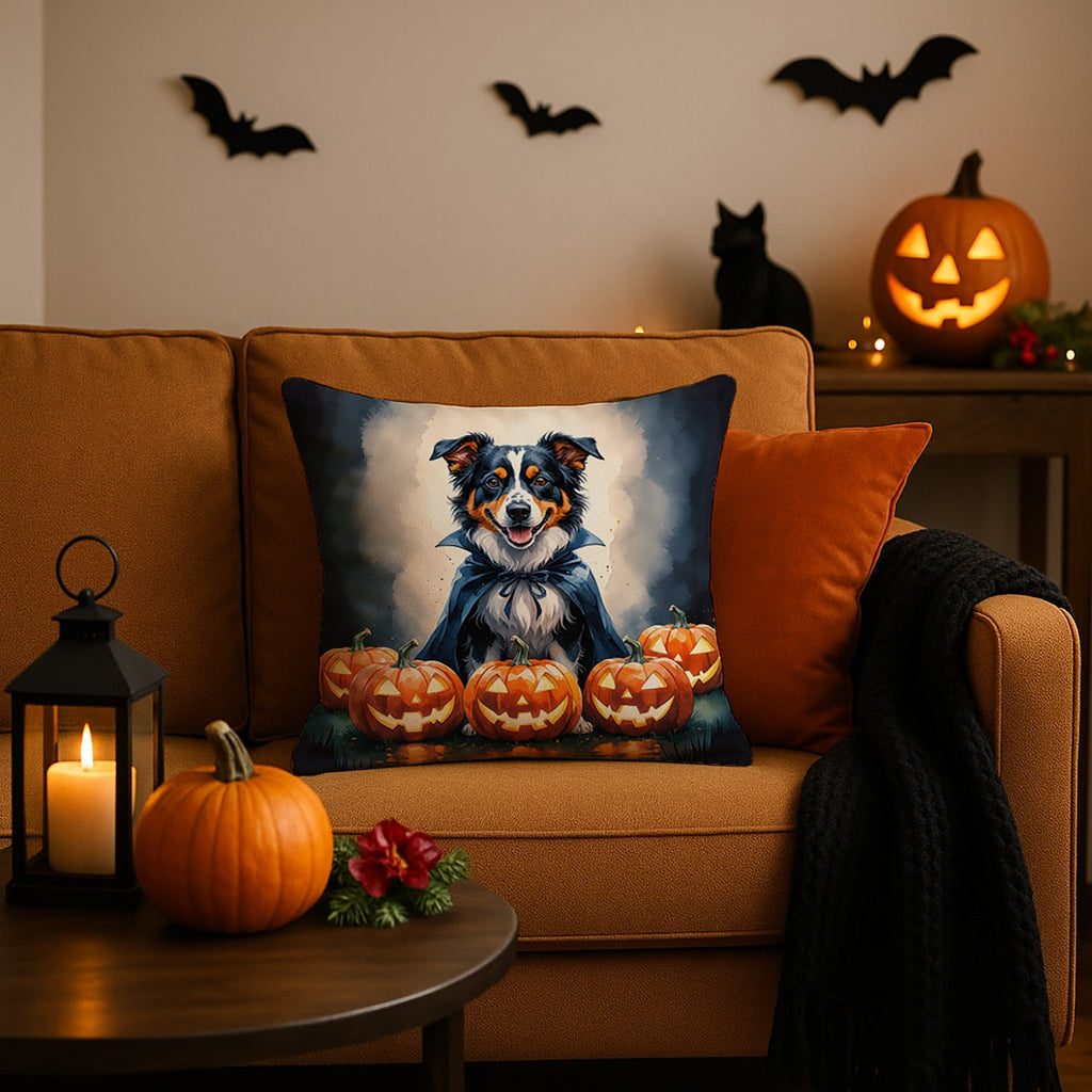 Australian Shepherd Puppy Halloween Decorative Throw Pillow 18x18 Indoor Outdoor Accent Cushion, Fabric Cover with Insert for Sofa, Bed, Porch & Living Room