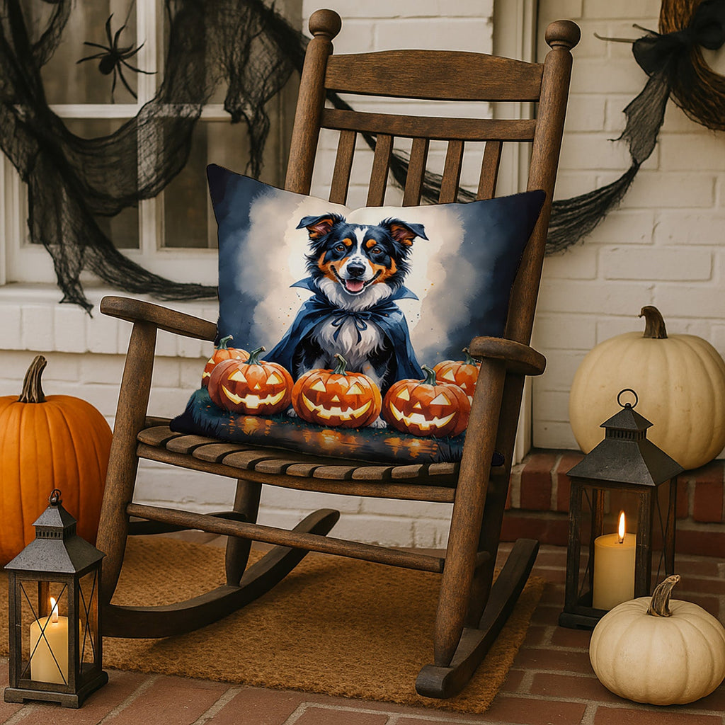 Australian Shepherd Puppy Halloween Decorative Throw Pillow 18x18 Indoor Outdoor Accent Cushion, Fabric Cover with Insert for Sofa, Bed, Porch & Living Room