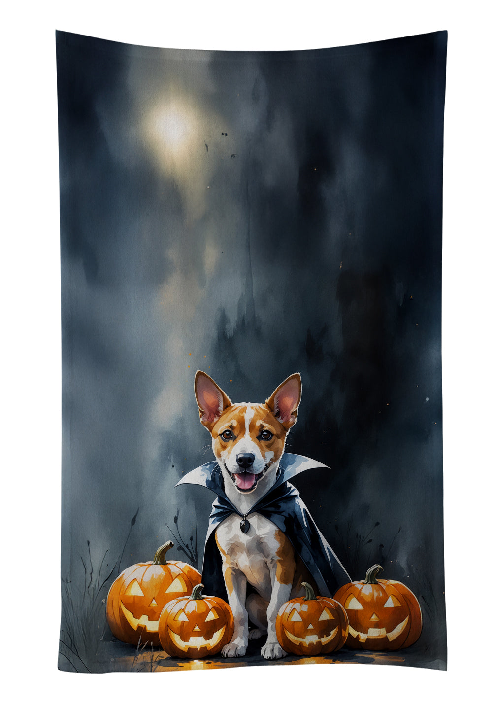 Basenji Puppy Halloween Kitchen Towel Velour Plush Front and Cotton Loop Back Machine Washable