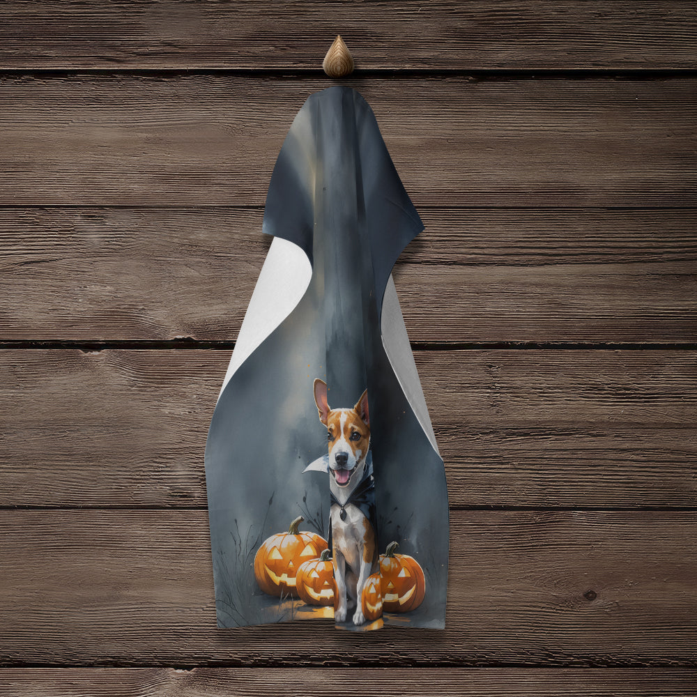Basenji Puppy Halloween Kitchen Towel Velour Plush Front and Cotton Loop Back Machine Washable
