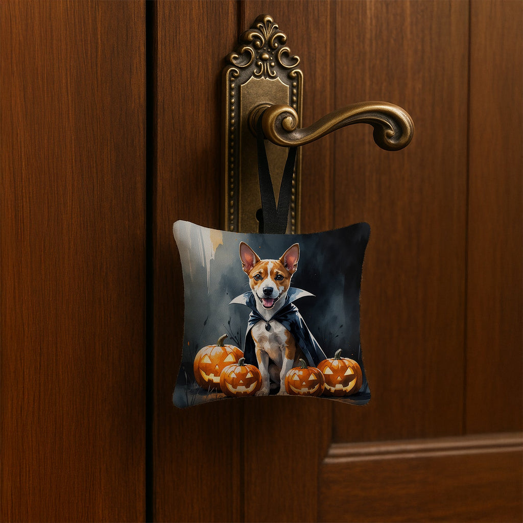 Basenji Puppy Halloween Hanging Square Fabric Ornament 3.5 × 3.5 Decorative Door-Knob & Tree Hanger, Soft Fabric