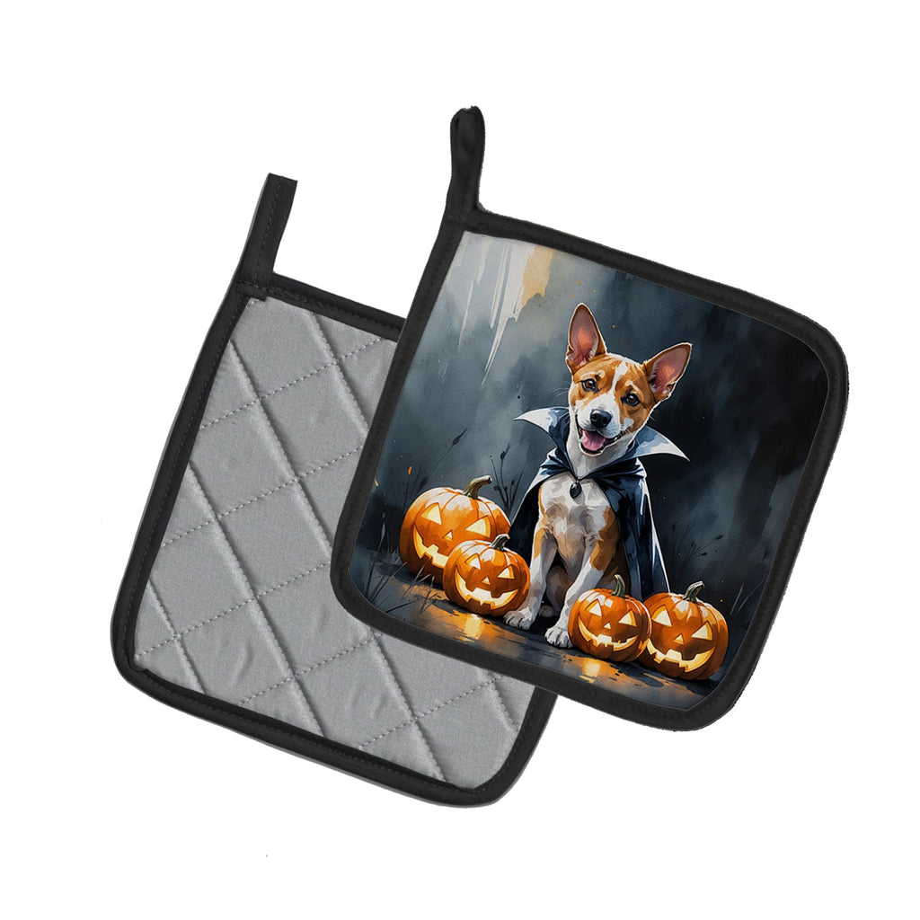 Basenji Puppy Halloween Pot Holder Set of 2 Heat Resistant Quilted Hot Pads 7.5 x 7.5 Inch, Insulated Kitchen Trivets for Cooking & Baking