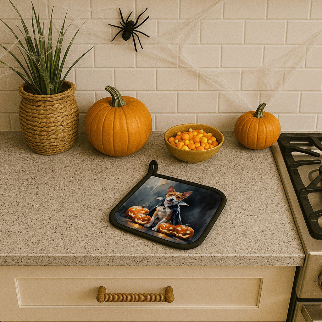 Basenji Puppy Halloween Pot Holder Set of 2 Heat Resistant Quilted Hot Pads 7.5 x 7.5 Inch, Insulated Kitchen Trivets for Cooking & Baking
