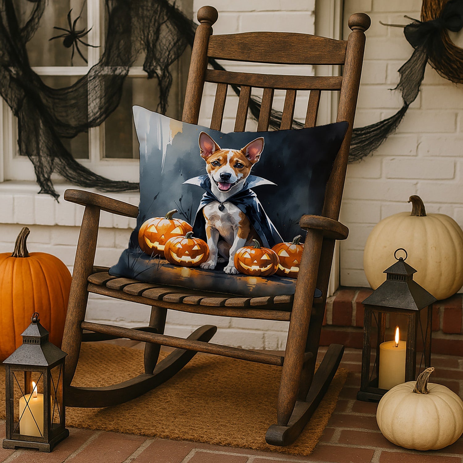 Basenji Puppy Halloween Decorative Throw Pillow 18x18 Indoor Outdoor Accent Cushion, Fabric Cover with Insert for Sofa, Bed, Porch & Living Room