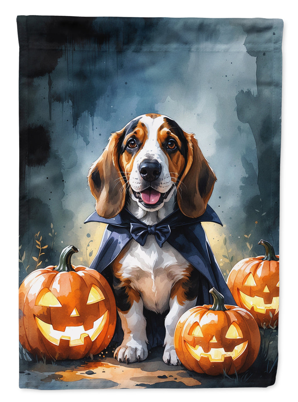 Basset Hound Puppy Halloween House Flag 28x40 Porch Sleeve Pole Decorative Outside Yard Banner Artwork Wall Hanging, Polyester