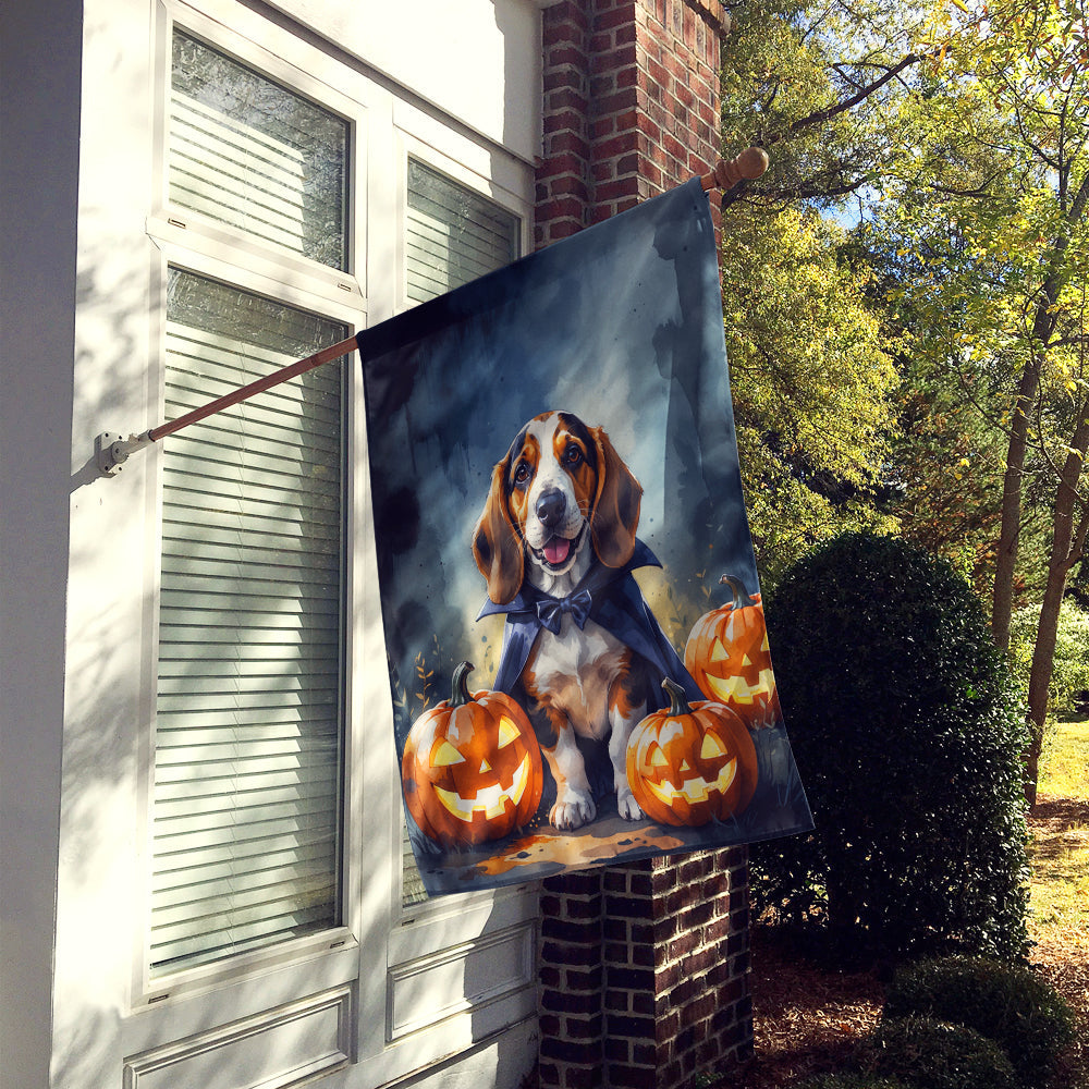 Basset Hound Puppy Halloween House Flag 28x40 Porch Sleeve Pole Decorative Outside Yard Banner Artwork Wall Hanging, Polyester