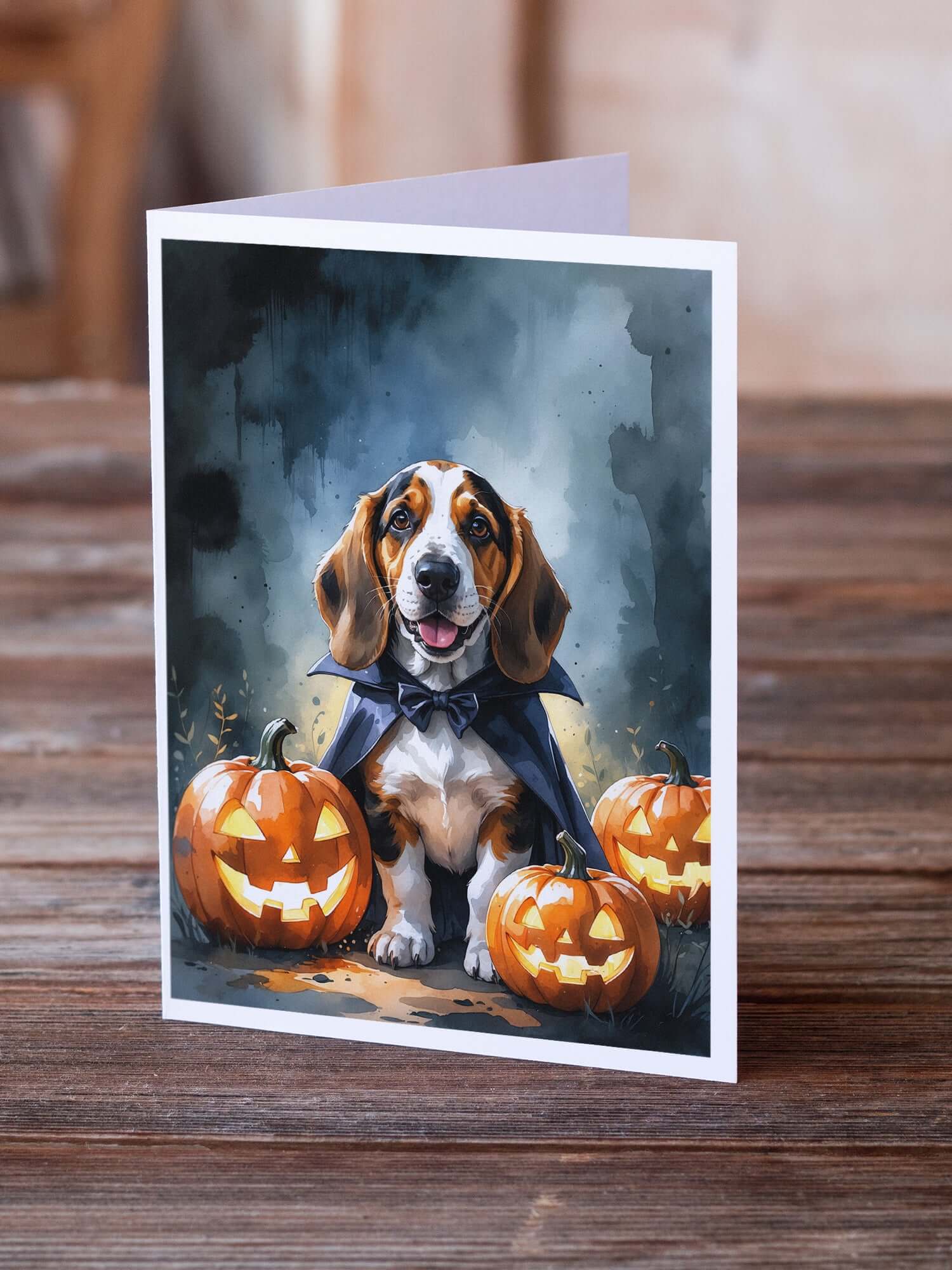 Basset Hound Puppy Halloween Greeting Cards Pack of 8 Blank Cards with Envelopes Whimsical A7 Size 5x7