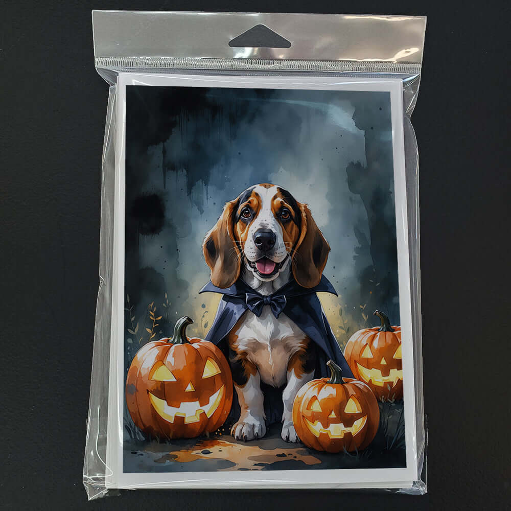 Basset Hound Puppy Halloween Greeting Cards Pack of 8 Blank Cards with Envelopes Whimsical A7 Size 5x7