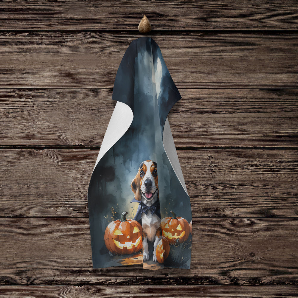 Basset Hound Puppy Halloween Kitchen Towel Velour Plush Front and Cotton Loop Back Machine Washable