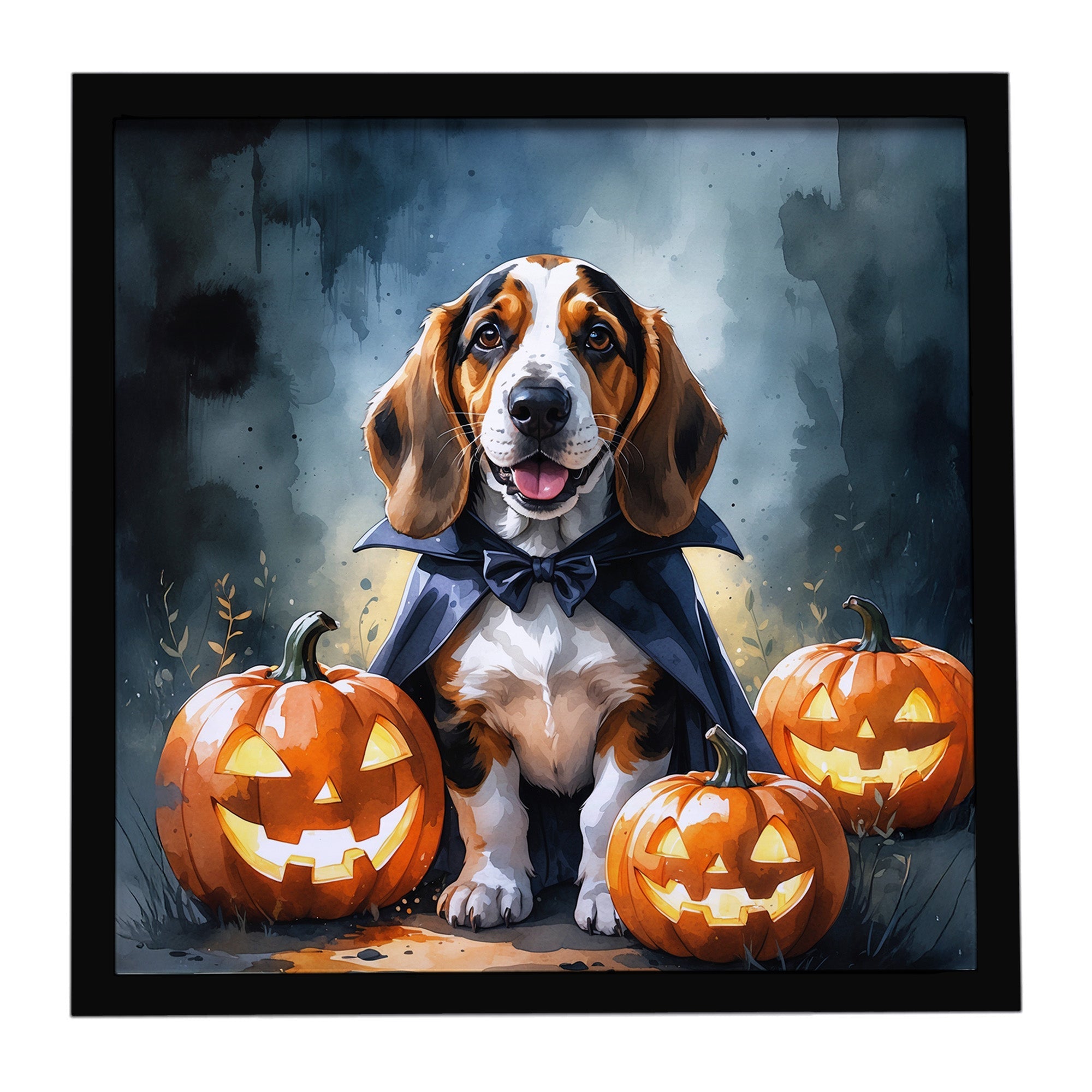Basset Hound Puppy Halloween Framed Metal Print Bathroom, Kitchen, Office, Home Decor Wall Art Ready to Hang, Square, 8X8