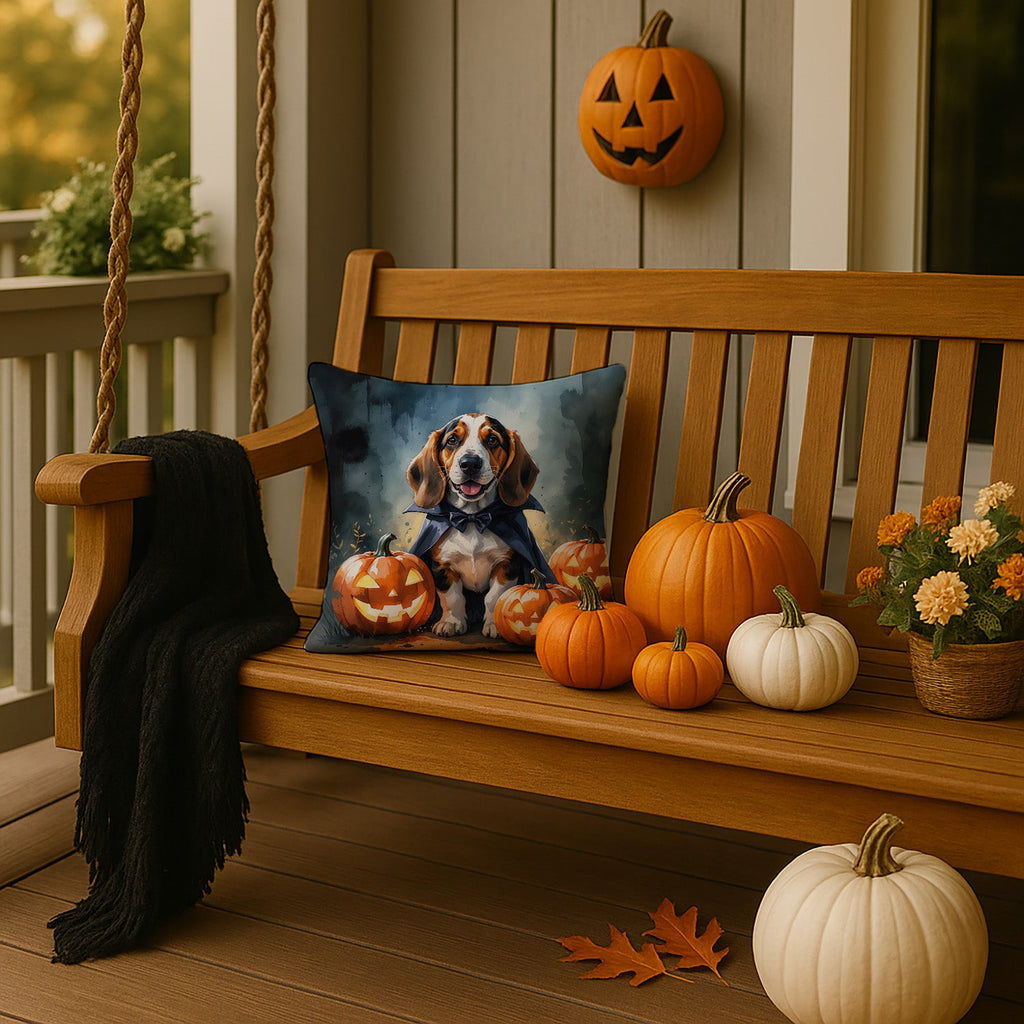 Basset Hound Puppy Halloween Decorative Throw Pillow 14x14 Indoor Outdoor Accent Cushion, Fabric Cover with Insert for Sofa, Bed, Porch & Living Room