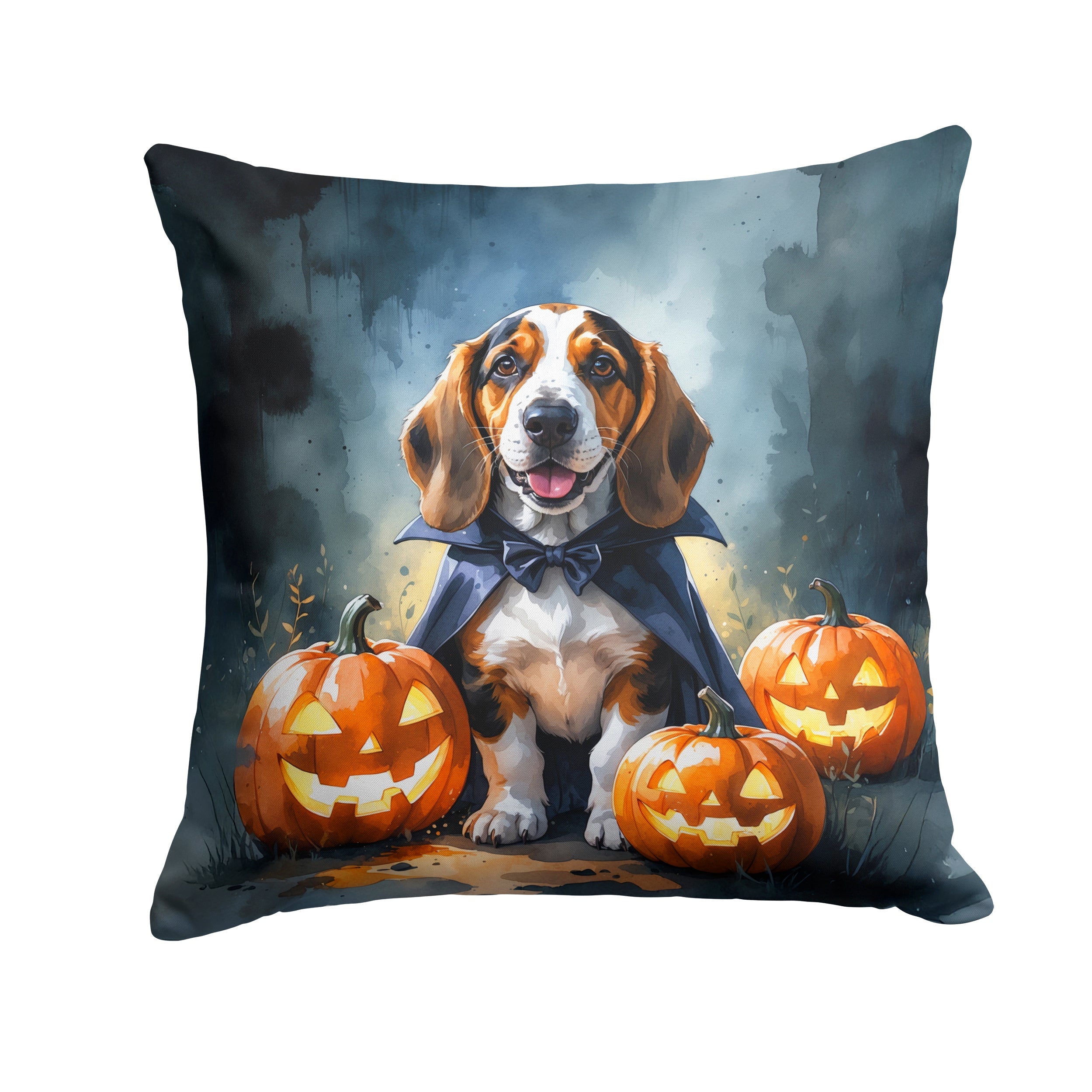 Basset Hound Puppy Halloween Decorative Throw Pillow 18x18 Indoor Outdoor Accent Cushion, Fabric Cover with Insert for Sofa, Bed, Porch & Living Room