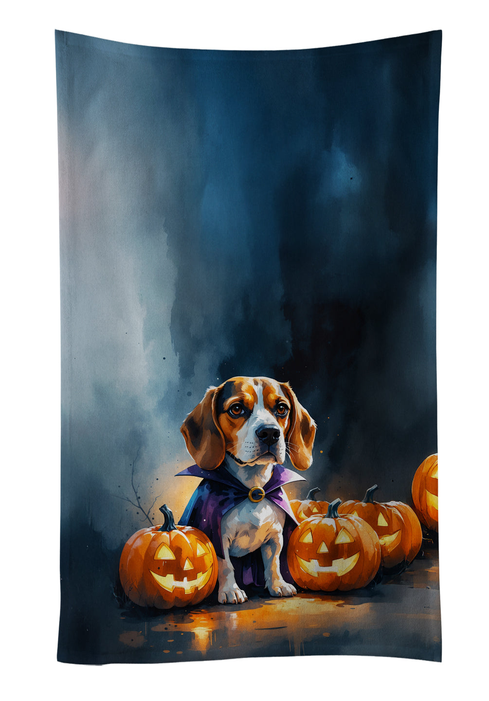Beagle Puppy Halloween Kitchen Towel Velour Plush Front and Cotton Loop Back Machine Washable