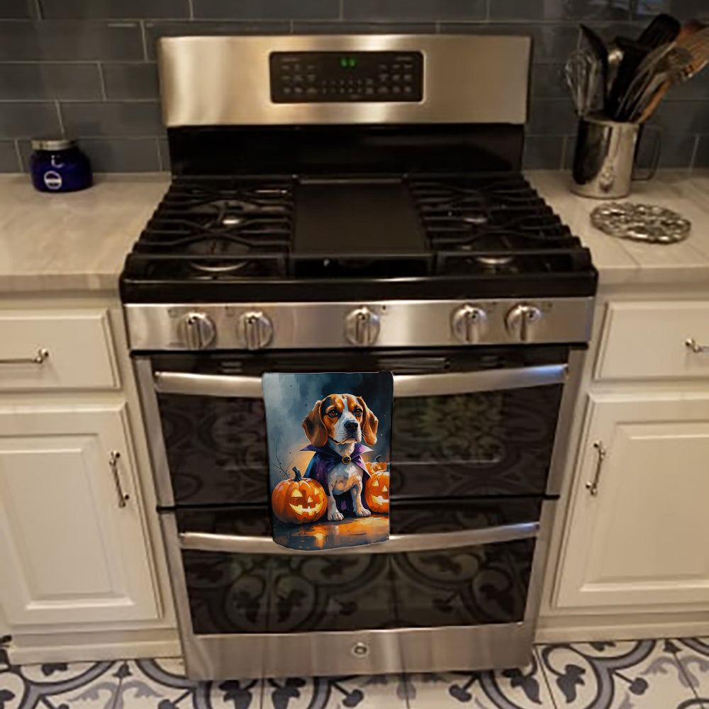 Beagle Puppy Halloween Kitchen Towel Velour Plush Front and Cotton Loop Back Machine Washable