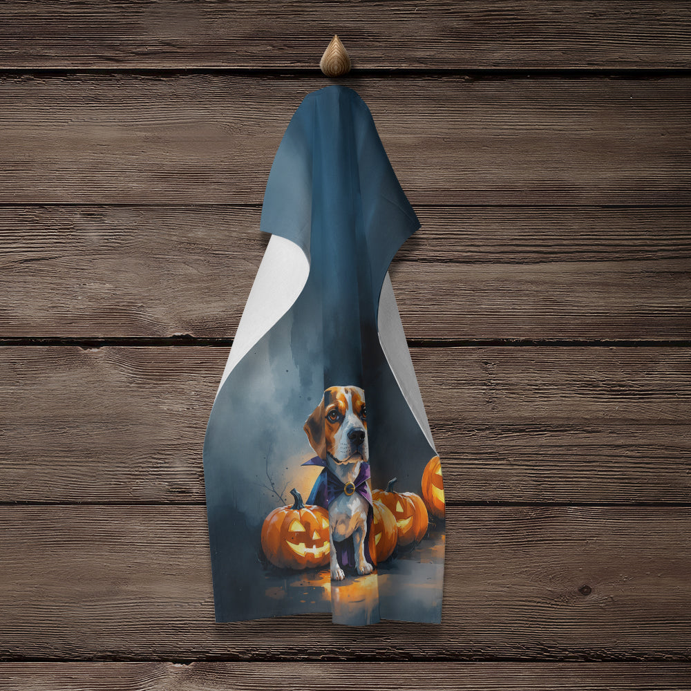 Beagle Puppy Halloween Kitchen Towel Velour Plush Front and Cotton Loop Back Machine Washable