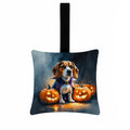 Beagle Puppy Halloween Hanging Square Fabric Ornament 3.5 × 3.5 Decorative Door-Knob & Tree Hanger, Soft Fabric