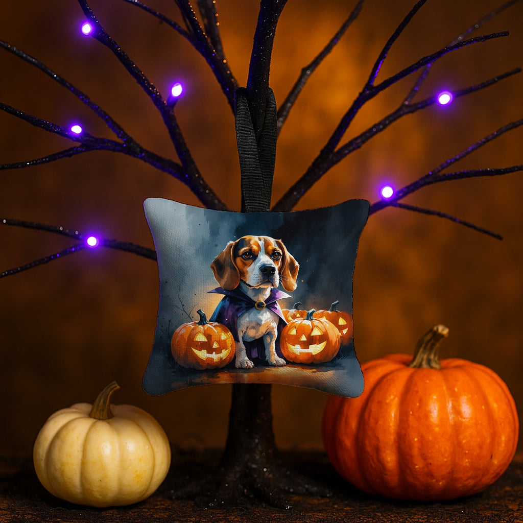 Beagle Puppy Halloween Hanging Square Fabric Ornament 3.5 × 3.5 Decorative Door-Knob & Tree Hanger, Soft Fabric