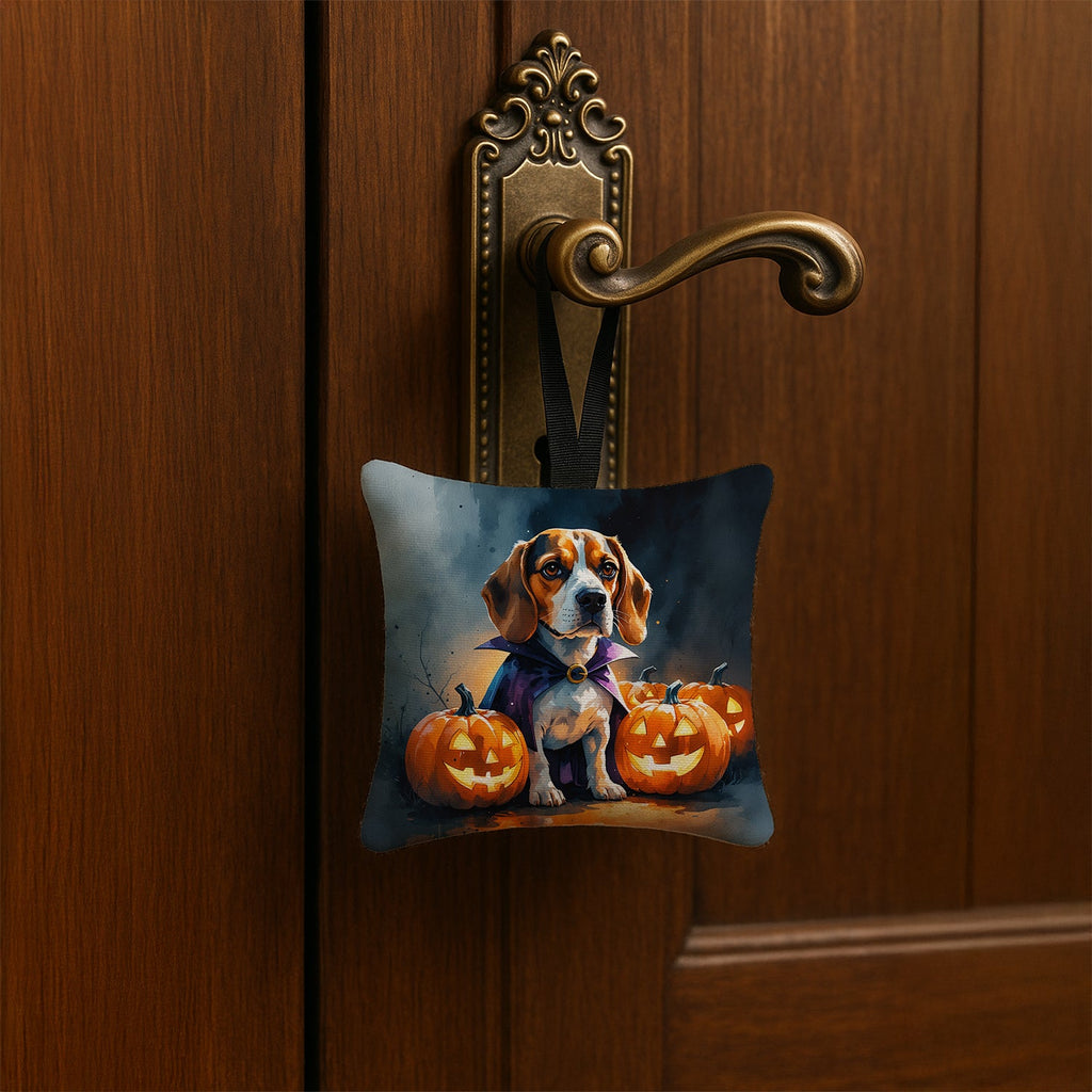 Beagle Puppy Halloween Hanging Square Fabric Ornament 3.5 × 3.5 Decorative Door-Knob & Tree Hanger, Soft Fabric