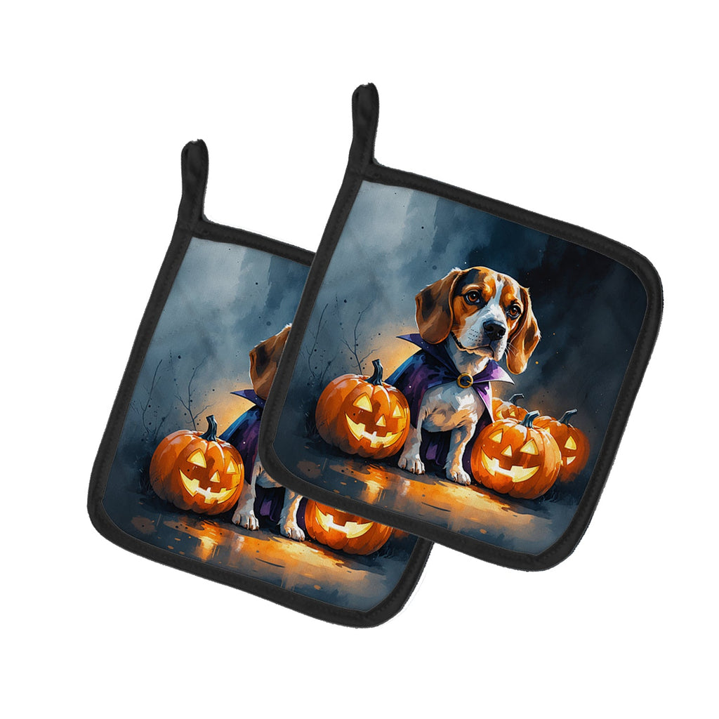 Beagle Puppy Halloween Pot Holder Set of 2 Heat Resistant Quilted Hot Pads 7.5 x 7.5 Inch, Insulated Kitchen Trivets for Cooking & Baking