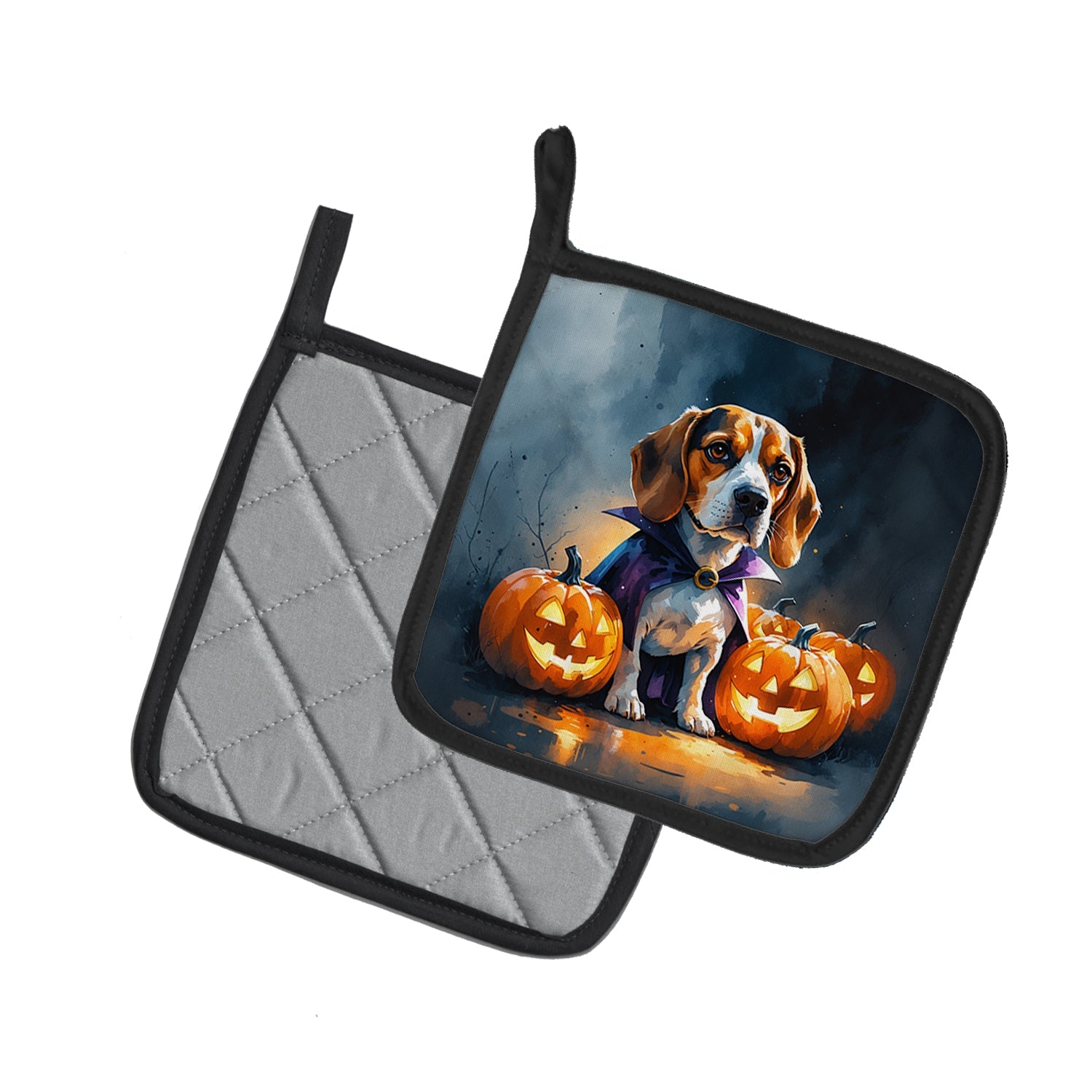 Beagle Puppy Halloween Pot Holder Set of 2 Heat Resistant Quilted Hot Pads 7.5 x 7.5 Inch, Insulated Kitchen Trivets for Cooking & Baking