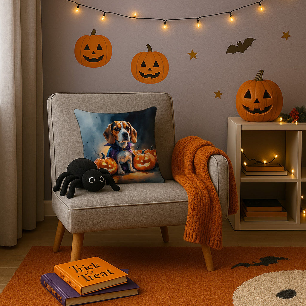 Beagle Puppy Halloween Decorative Throw Pillow 14x14 Indoor Outdoor Accent Cushion, Fabric Cover with Insert for Sofa, Bed, Porch & Living Room