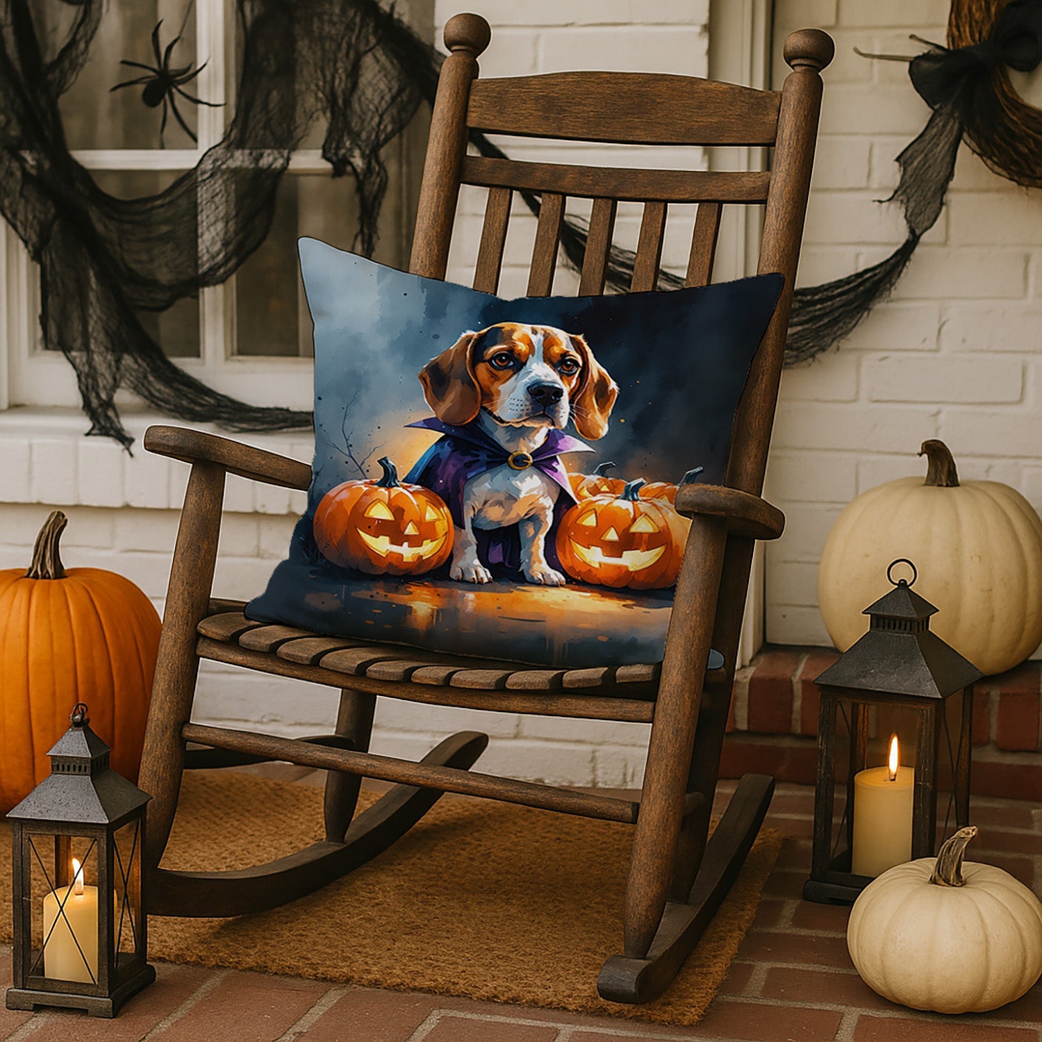 Beagle Puppy Halloween Decorative Throw Pillow 18x18 Indoor Outdoor Accent Cushion, Fabric Cover with Insert for Sofa, Bed, Porch & Living Room