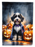 Bernedoodle Puppy Halloween House Flag 28x40 Porch Sleeve Pole Decorative Outside Yard Banner Artwork Wall Hanging, Polyester