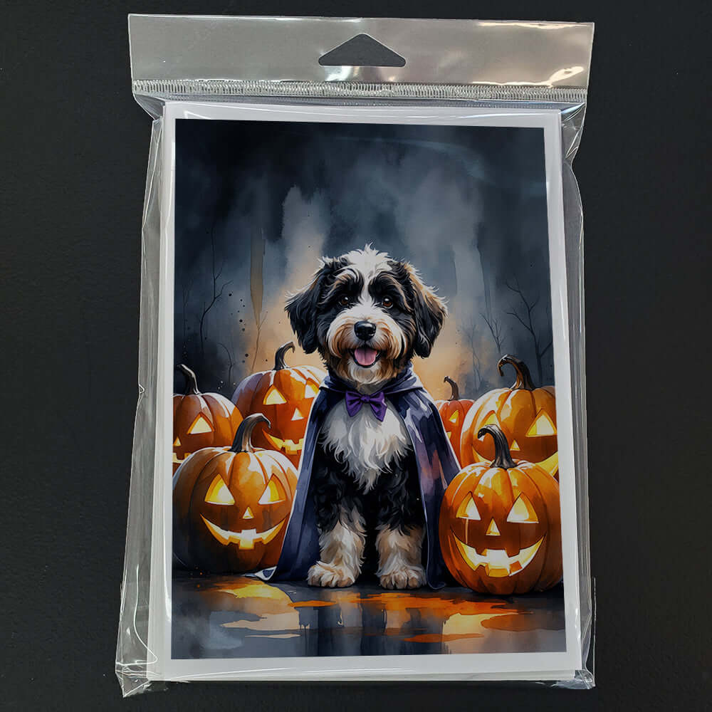 Bernedoodle Puppy Halloween Greeting Cards Pack of 8 Blank Cards with Envelopes Whimsical A7 Size 5x7