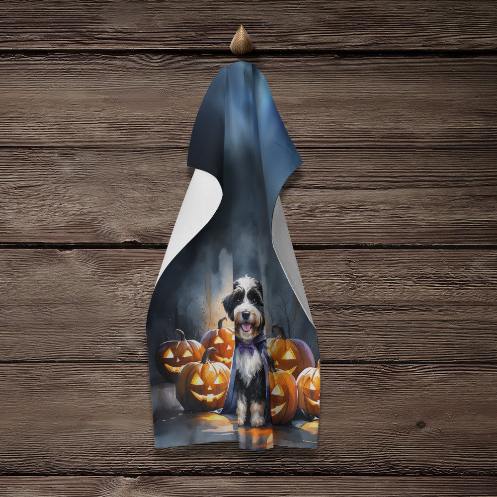 Bernedoodle Puppy Halloween Kitchen Towel Velour Plush Front and Cotton Loop Back Machine Washable