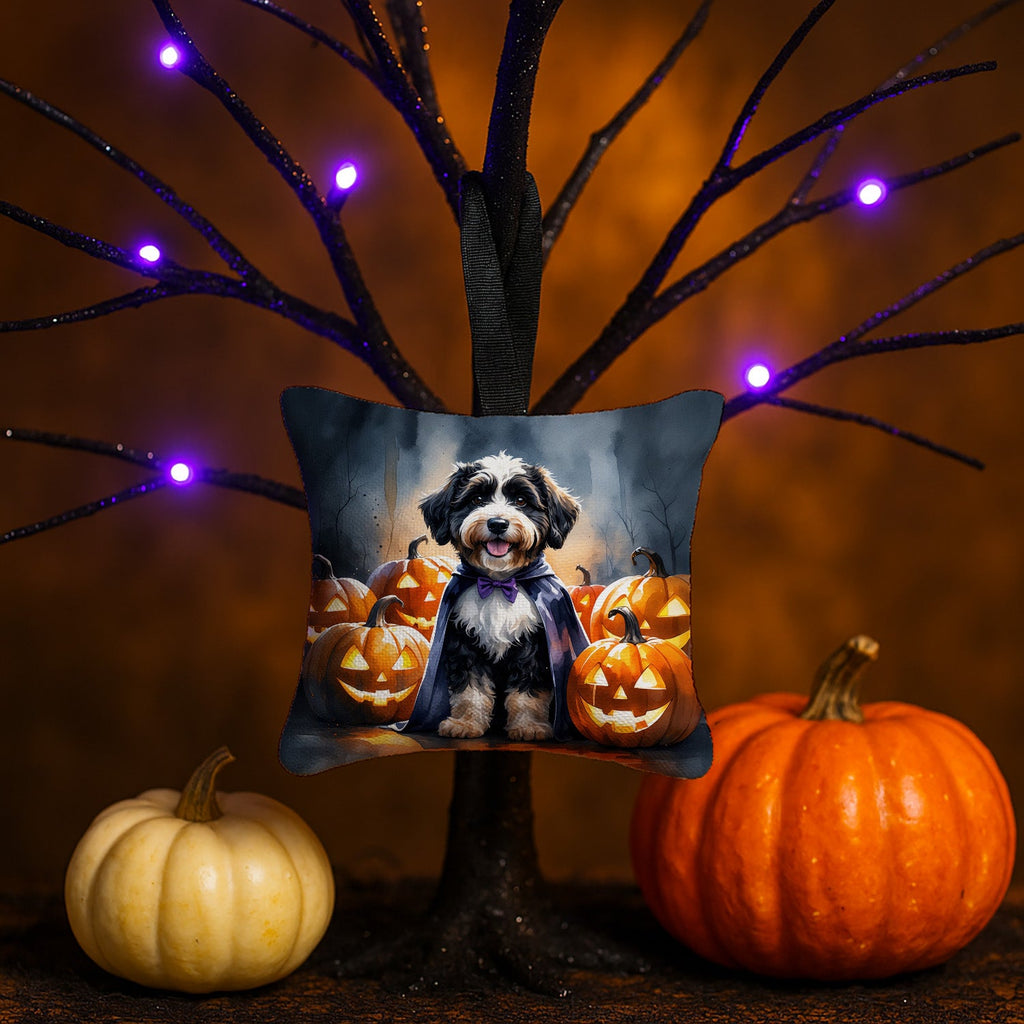 Bernedoodle Puppy Halloween Hanging Square Fabric Ornament 3.5 × 3.5 Decorative Door-Knob & Tree Hanger, Soft Fabric
