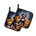 Bernedoodle Puppy Halloween Pot Holder Set of 2 Heat Resistant Quilted Hot Pads 7.5 x 7.5 Inch, Insulated Kitchen Trivets for Cooking & Baking