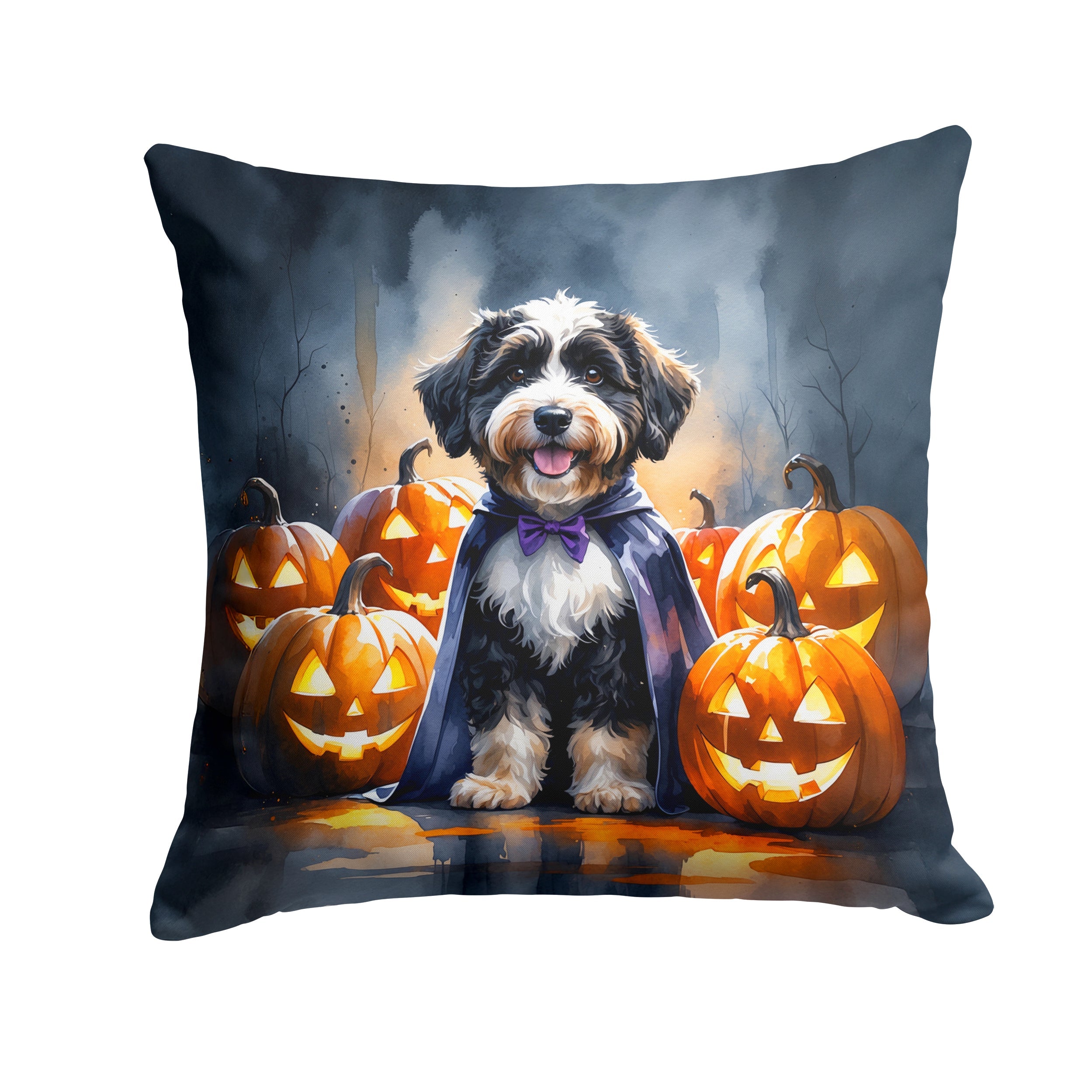 Bernedoodle Puppy Halloween Decorative Throw Pillow 18x18 Indoor Outdoor Accent Cushion, Fabric Cover with Insert for Sofa, Bed, Porch & Living Room