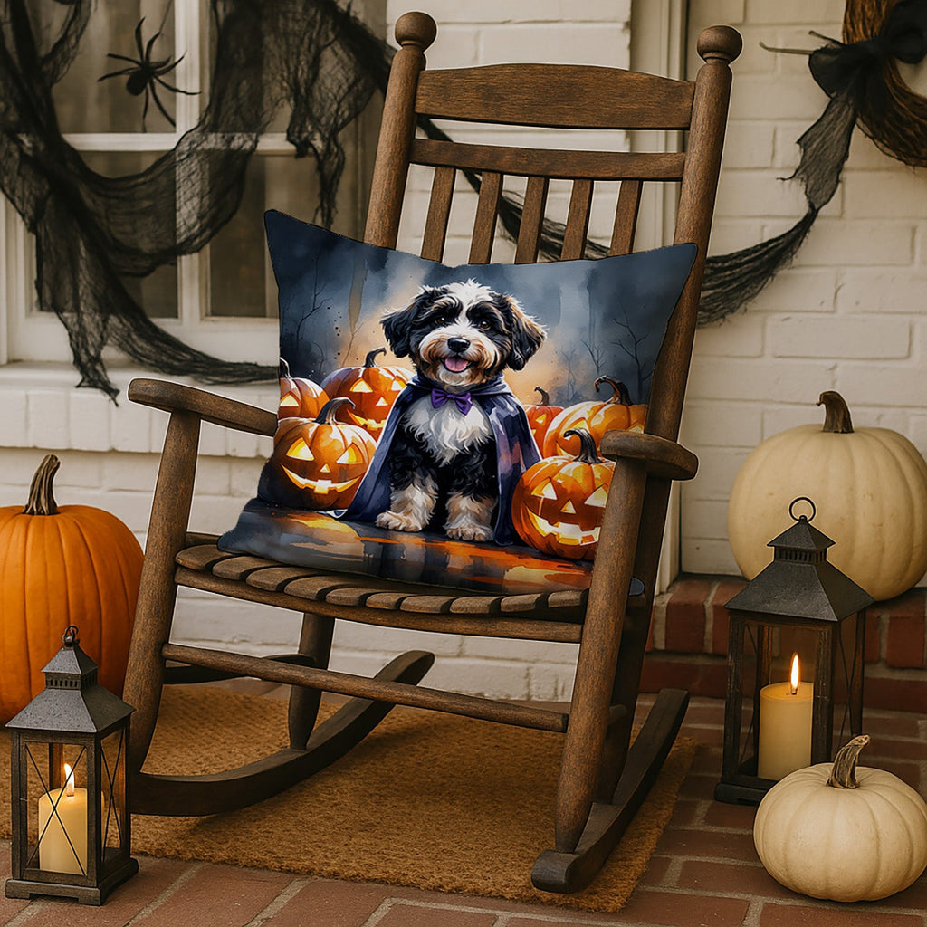 Bernedoodle Puppy Halloween Decorative Throw Pillow 18x18 Indoor Outdoor Accent Cushion, Fabric Cover with Insert for Sofa, Bed, Porch & Living Room