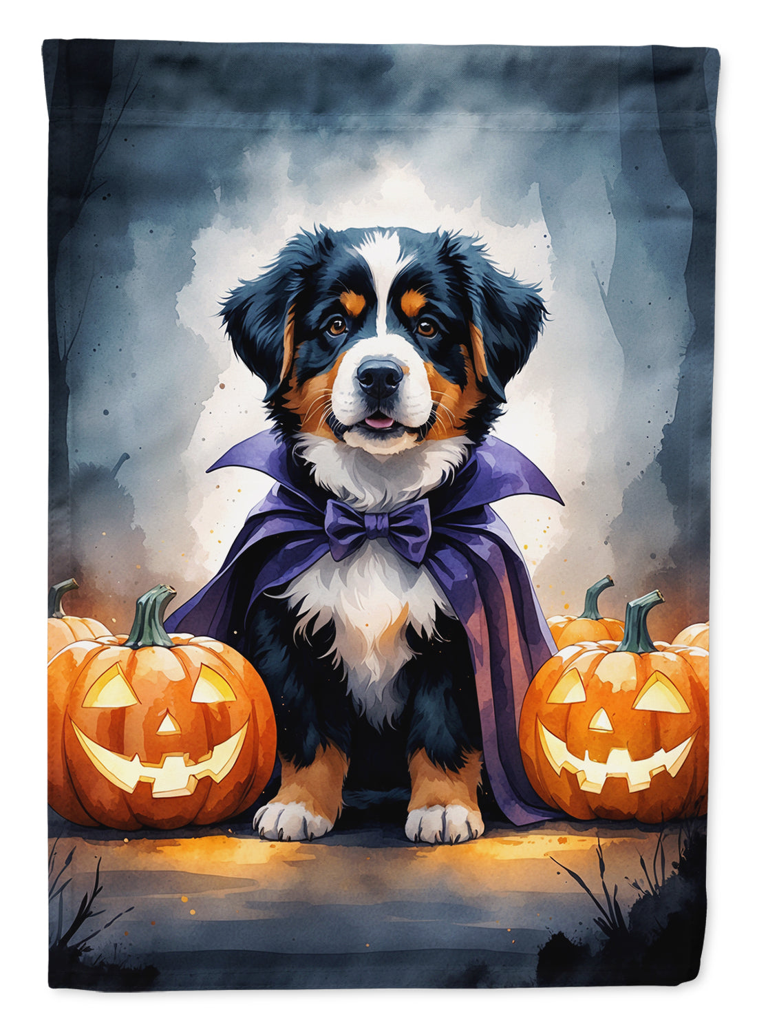 Bernese Mountain Dog Puppy Halloween House Flag 28x40 Porch Sleeve Pole Decorative Outside Yard Banner Artwork Wall Hanging, Polyester