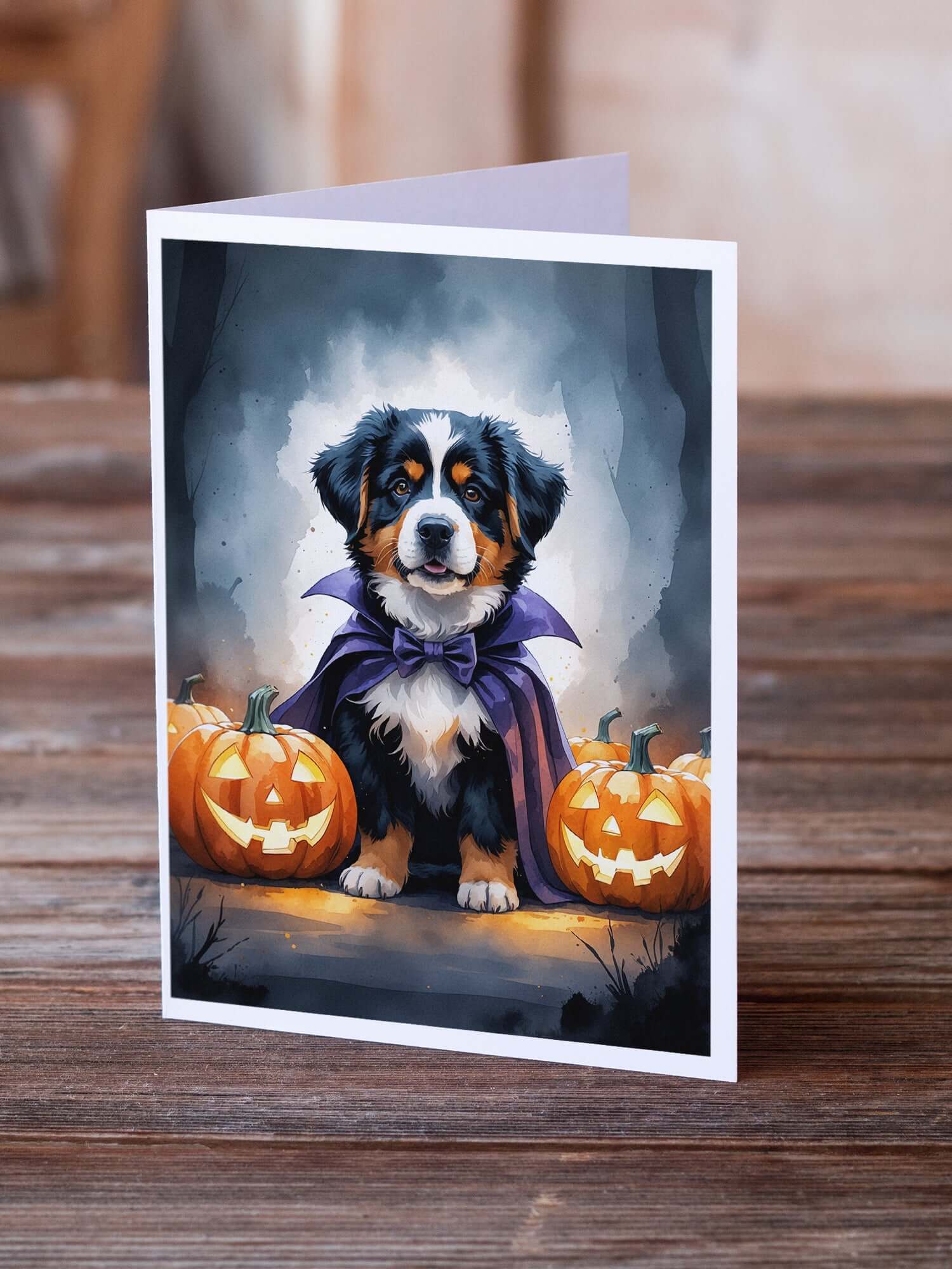 Bernese Mountain Dog Puppy Halloween Greeting Cards Pack of 8 Blank Cards with Envelopes Whimsical A7 Size 5x7
