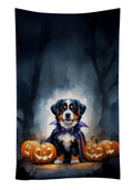 Bernese Mountain Dog Puppy Halloween Kitchen Towel Velour Plush Front and Cotton Loop Back Machine Washable