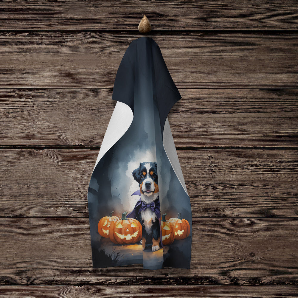 Bernese Mountain Dog Puppy Halloween Kitchen Towel Velour Plush Front and Cotton Loop Back Machine Washable