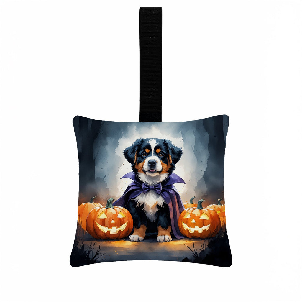 Bernese Mountain Dog Puppy Halloween Hanging Square Fabric Ornament 3.5 × 3.5 Decorative Door-Knob & Tree Hanger, Soft Fabric