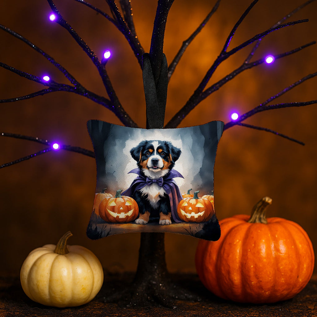 Bernese Mountain Dog Puppy Halloween Hanging Square Fabric Ornament 3.5 × 3.5 Decorative Door-Knob & Tree Hanger, Soft Fabric