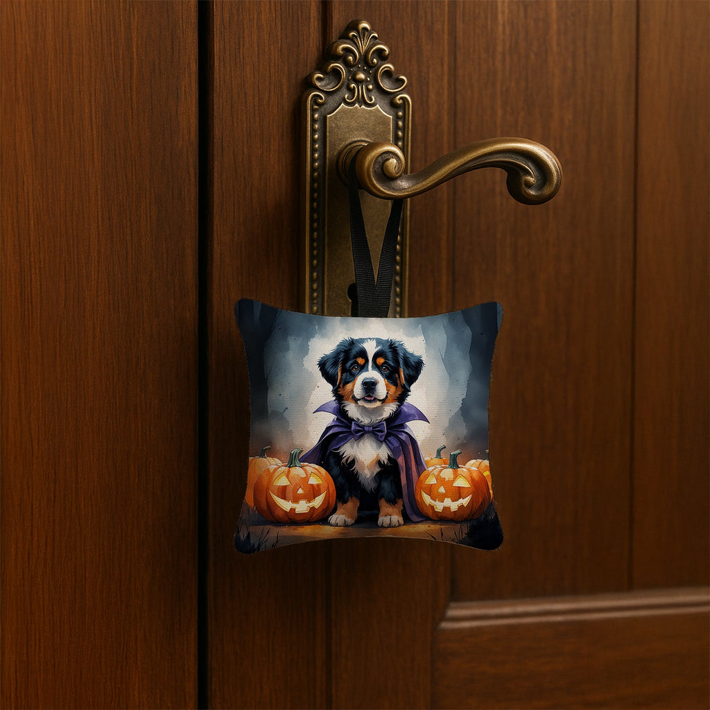 Bernese Mountain Dog Puppy Halloween Hanging Square Fabric Ornament 3.5 × 3.5 Decorative Door-Knob & Tree Hanger, Soft Fabric