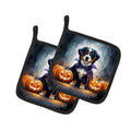 Bernese Mountain Dog Puppy Halloween Pot Holder Set of 2 Heat Resistant Quilted Hot Pads 7.5 x 7.5 Inch, Insulated Kitchen Trivets for Cooking & Baking