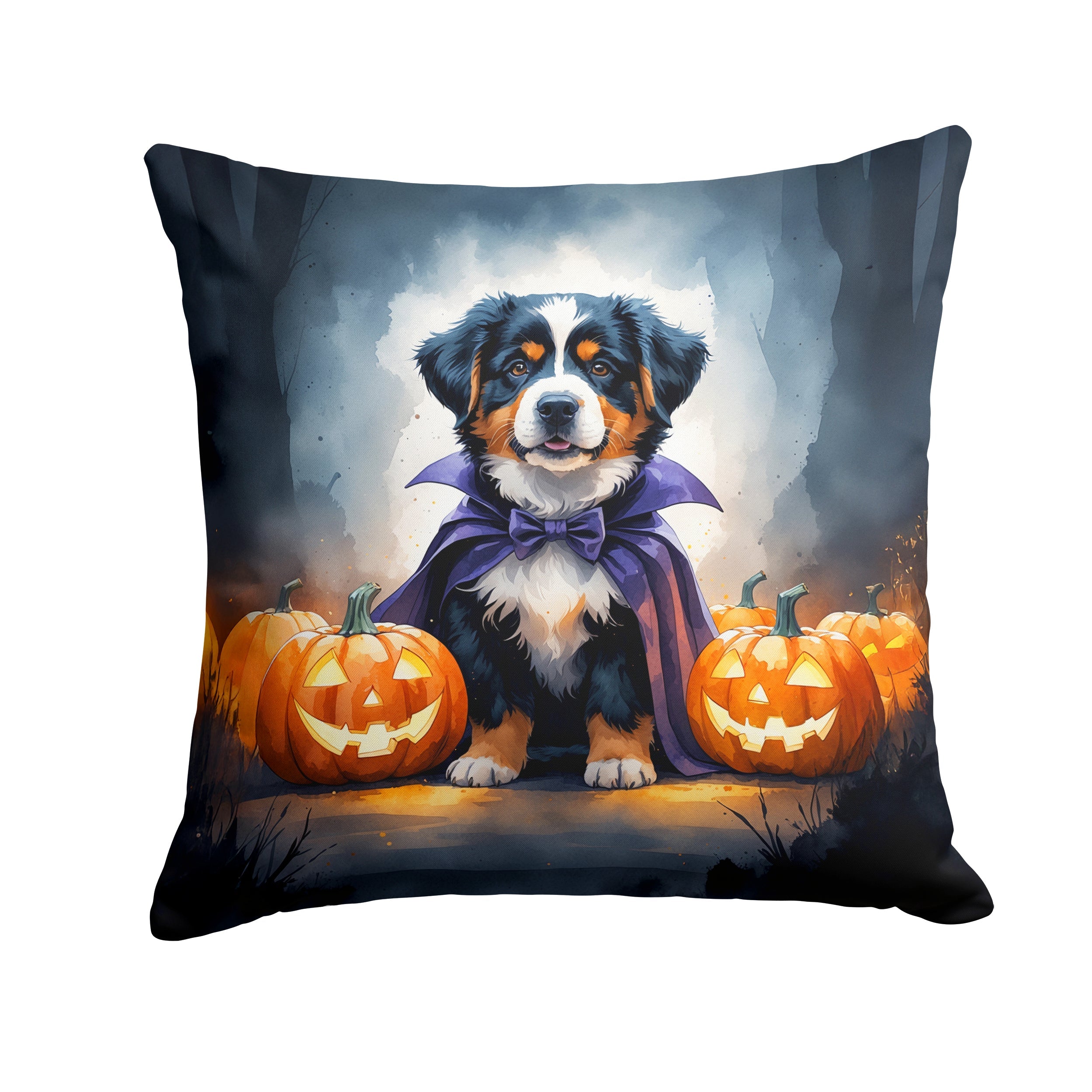 Bernese Mountain Dog Puppy Halloween Decorative Throw Pillow 18x18 Indoor Outdoor Accent Cushion, Fabric Cover with Insert for Sofa, Bed, Porch & Living Room
