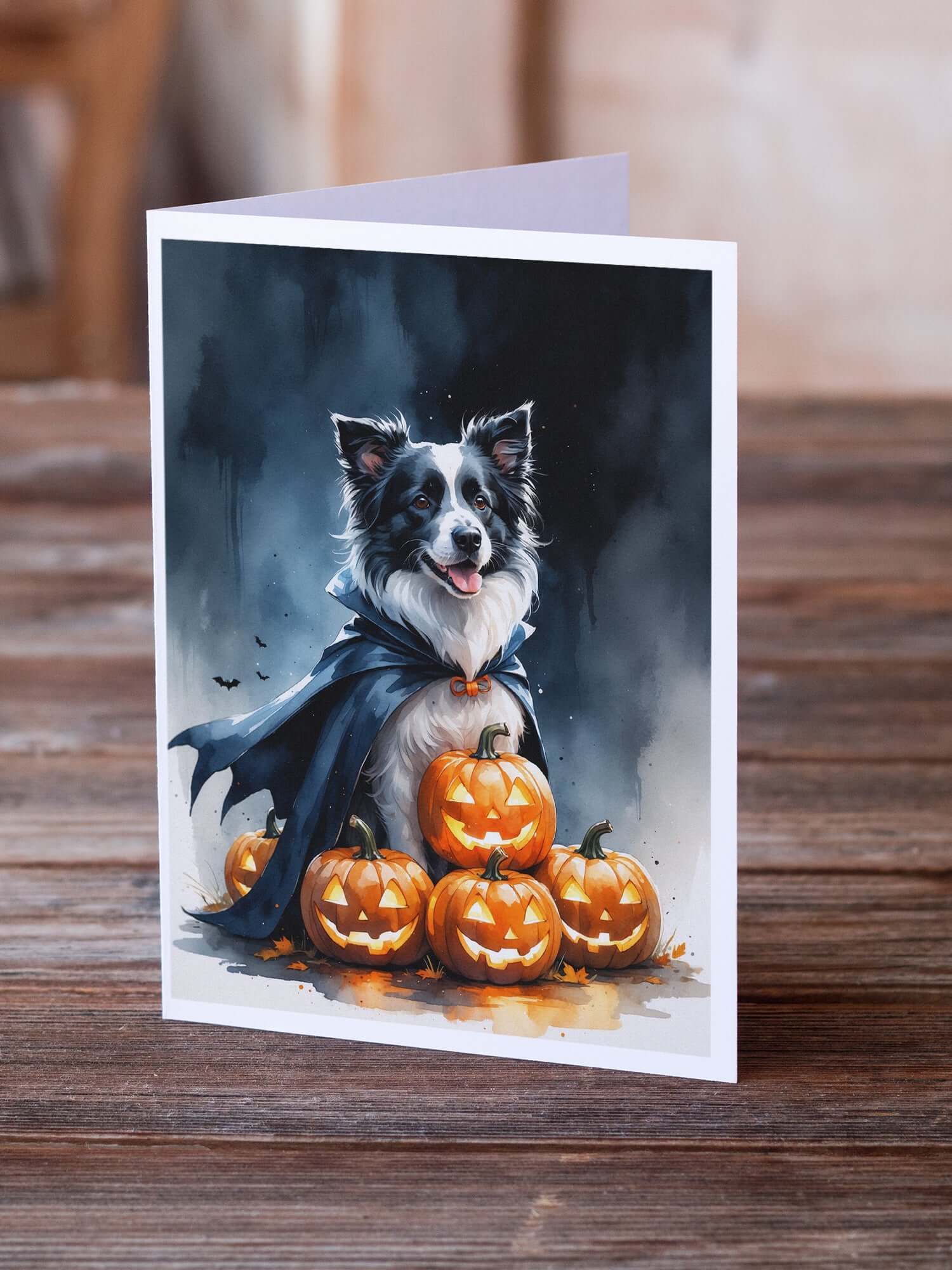 Border Collie Puppy Halloween Greeting Cards Pack of 8 Blank Cards with Envelopes Whimsical A7 Size 5x7