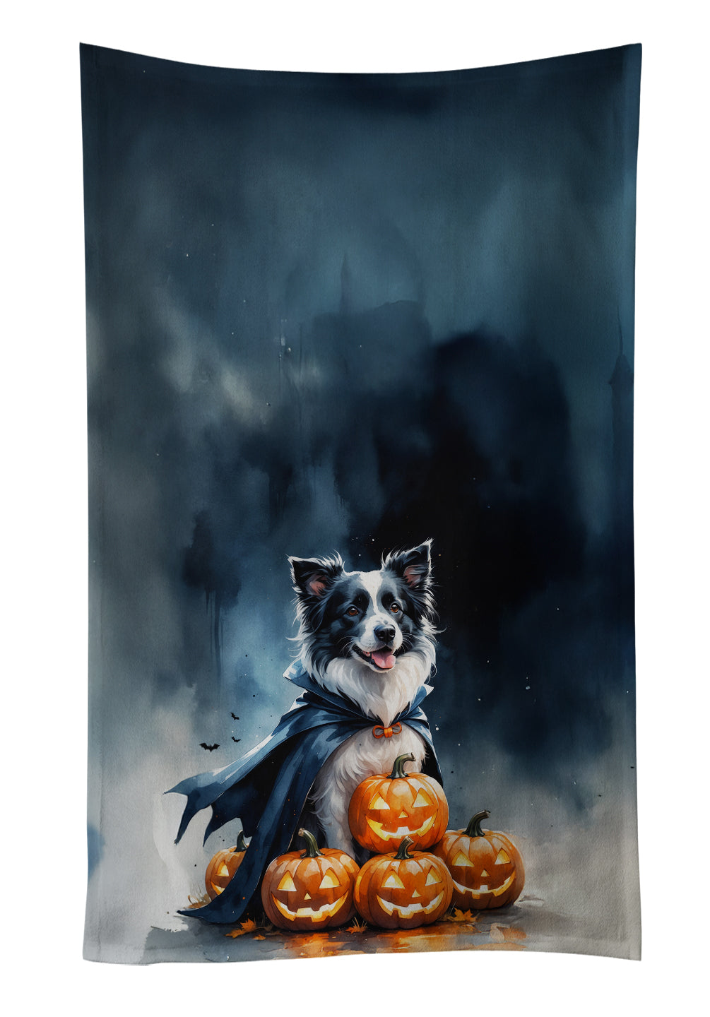 Border Collie Puppy Halloween Kitchen Towel Velour Plush Front and Cotton Loop Back Machine Washable