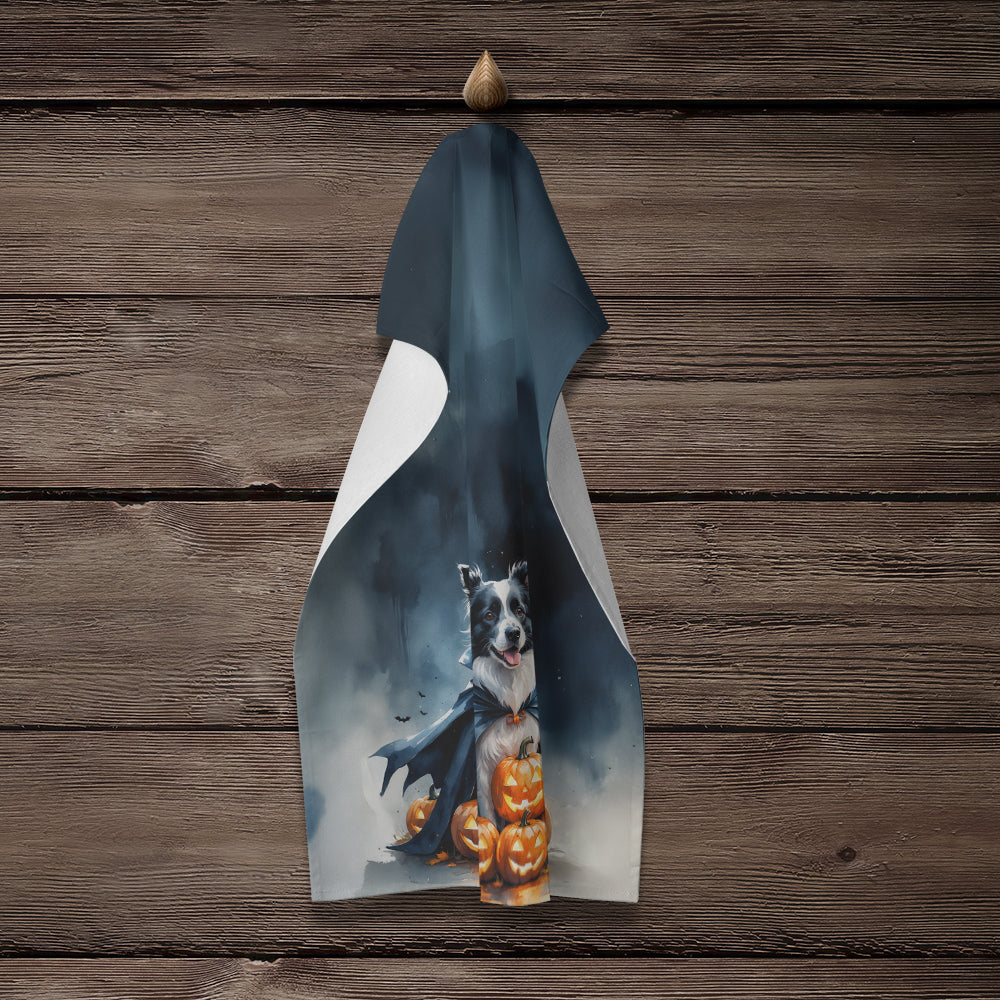 Border Collie Puppy Halloween Kitchen Towel Velour Plush Front and Cotton Loop Back Machine Washable