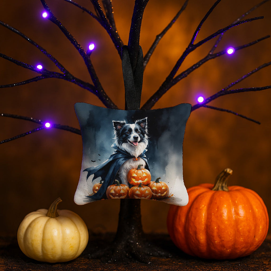 Border Collie Puppy Halloween Hanging Square Fabric Ornament 3.5 × 3.5 Decorative Door-Knob & Tree Hanger, Soft Fabric